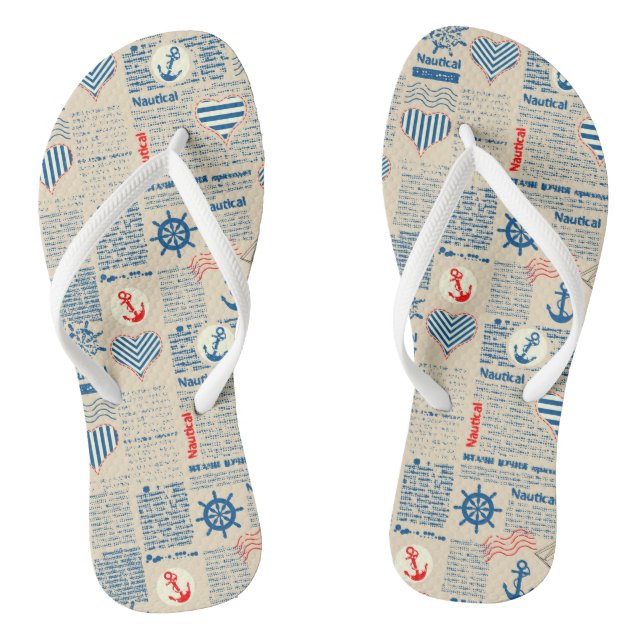 Nautical Newspaper Pattern Thongs (Footbed)