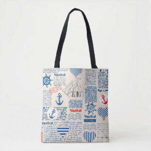 Nautical Newspaper Pattern Tote Bag