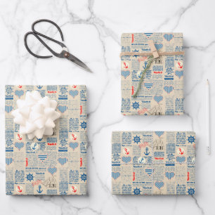 Nautical Newspaper Pattern Wrapping Paper Sheet