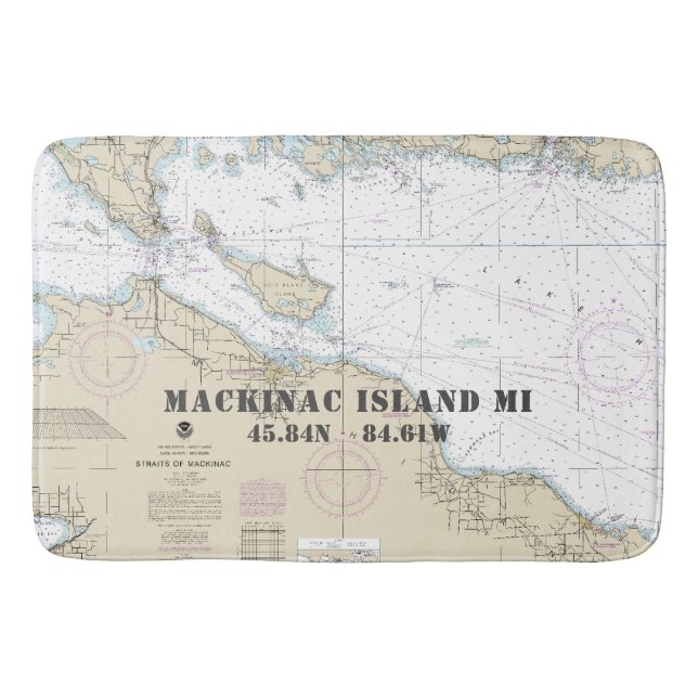 Nautical North Michigan Longitude Latitude Chart Bath Mat (Front)