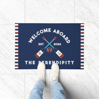 Nautical Oars Crab Striped Welcome Aboard Ship Doormat