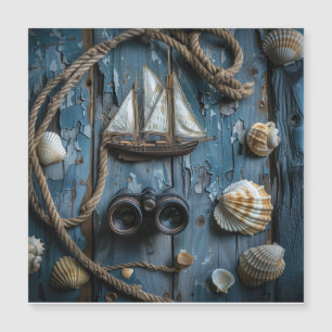 Nautical objects on a wooden background