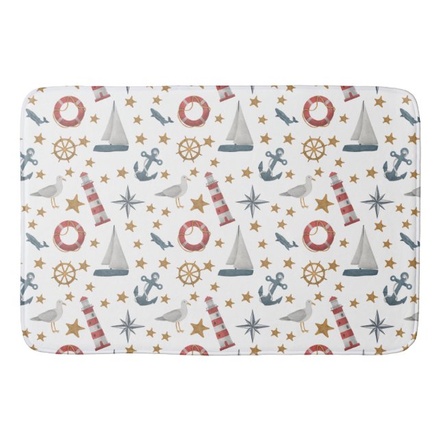  Nautical Ocean Anchor Compass Rose Sailboat Bath Mat (Front)