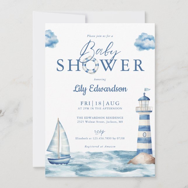 Nautical Ocean Baby Shower All In One Invitation (Front)