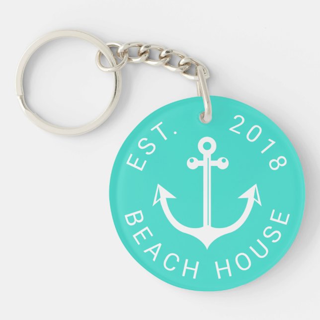 Nautical Ocean Beach House | Your Text Key Ring (Front)