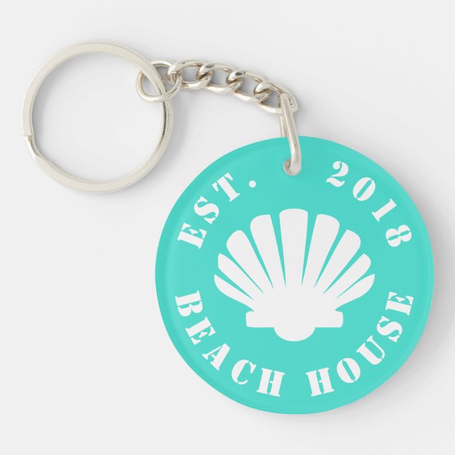 Nautical Ocean Beach House | Your Text Key Ring (Front)