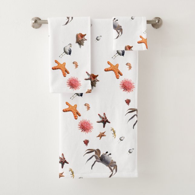 Nautical Ocean Beach Seashell Starfish  Bath Towel Set (Insitu)