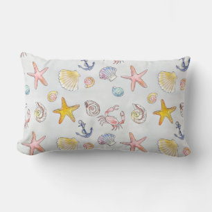 Nautical Ocean Beach Starfish Seashell Pastel Lumbar Cushion