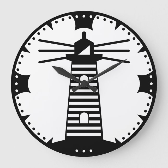 Nautical Ocean Beacon Lighthouse Striped Art Large Clock (Front)