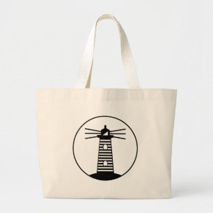 Nautical Ocean Beacon Lighthouse Striped Art Large Tote Bag