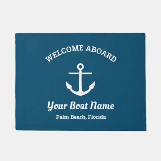 Nautical Ocean Blue Custom Boat Name Anchor Doormat