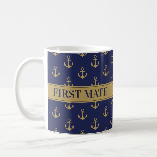 Nautical Ocean Boat Anchor Marine Blue First Mate Coffee Mug (Left)