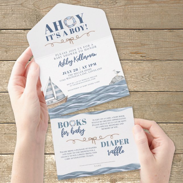 Nautical Ocean Boy Baby Shower All In One Invitation (Nautical Ocean Boy Baby Shower All in One Invitation)