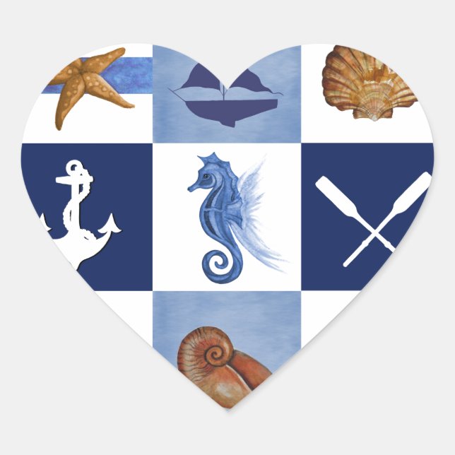 Nautical Ocean Designs Heart Sticker (Front)
