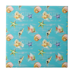 Nautical Ocean Fish Shell Starfish Pattern Ceramic Tile
