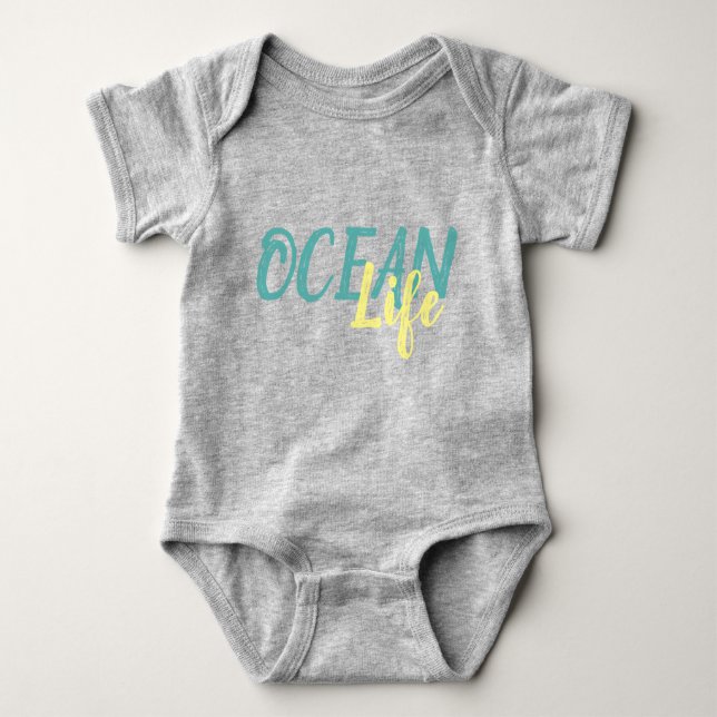 nautical OCEAN LIFE lettering Baby Bodysuit (Front)