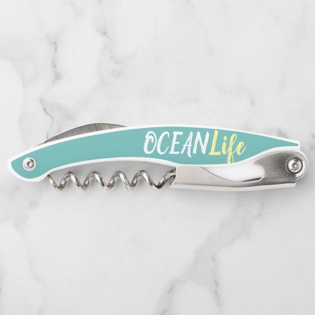 nautical OCEAN LIFE lettering Corkscrew (Back)