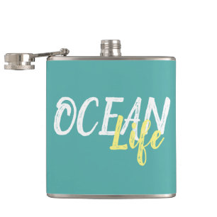 nautical OCEAN LIFE lettering Hip Flask