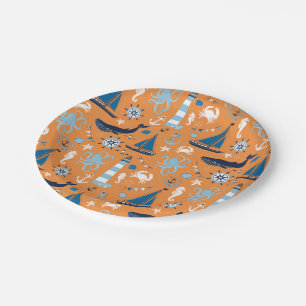 Nautical Ocean Orange Paper Plate