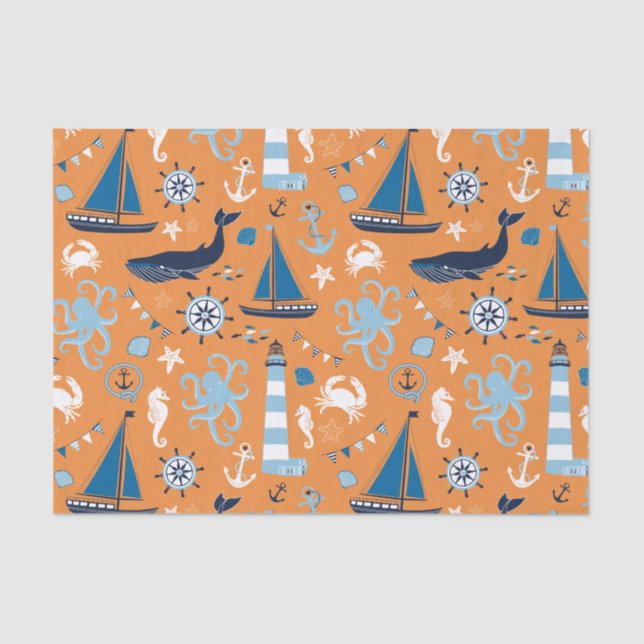 Nautical Ocean Orange Tissue Paper (Front)