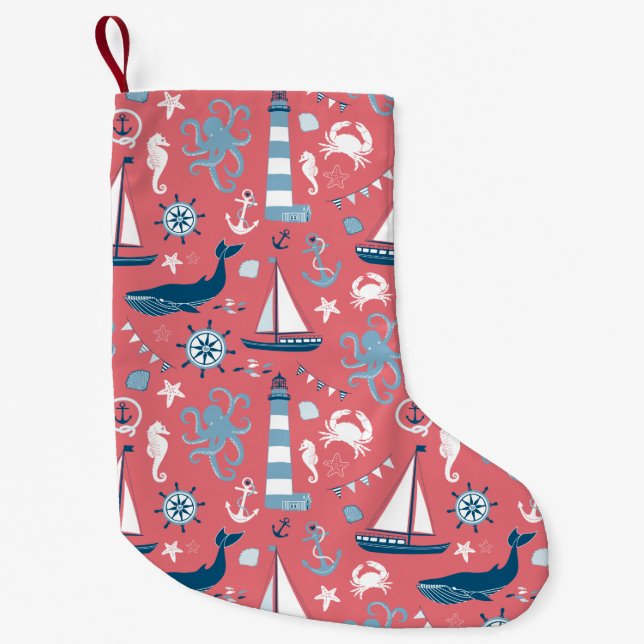 Nautical Ocean Rose Small Christmas Stocking (Front)