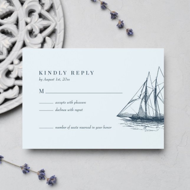 Nautical Ocean Sailboat Wedding RSVP Card (Creator Uploaded)