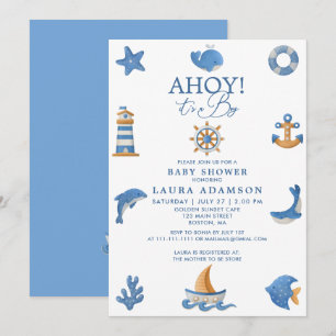 Nautical Ocean Sailor Ahoy It’s a Boy Baby Shower Invitation