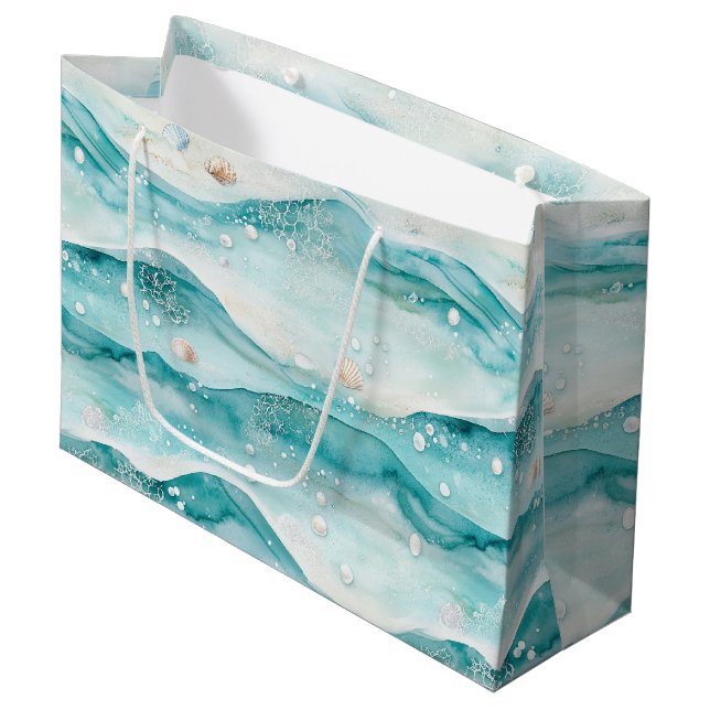 Nautical Ocean Seashell Pattern Large Gift Bag (Front Angled)