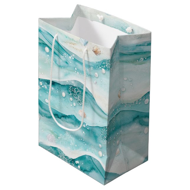 Nautical Ocean Seashell Pattern Medium Gift Bag (Front Angled)