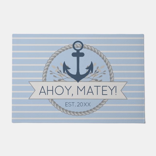 Nautical Ocean Seaside Custom Welcome Door Mat (Front)