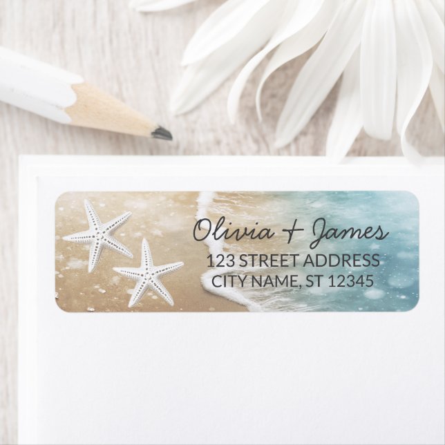 Nautical Ocean Starfish Beach Sand Return Address  Label (Insitu)