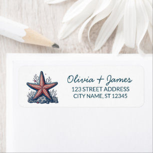 Nautical Ocean Starfish Navy Blue Return Address   Label