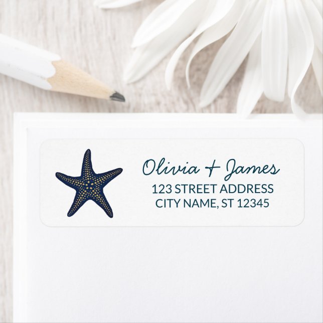 Nautical Ocean Starfish Navy Blue Return Address   Label (Insitu)