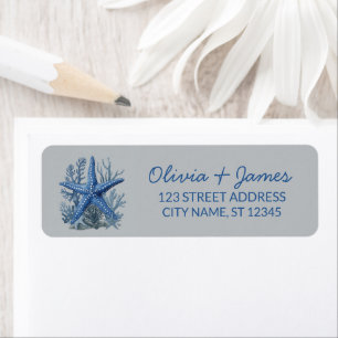 Nautical Ocean Starfish Navy Blue Return Address   Label