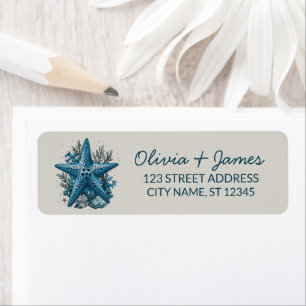 Nautical Ocean Starfish Navy Blue Return Address   Label
