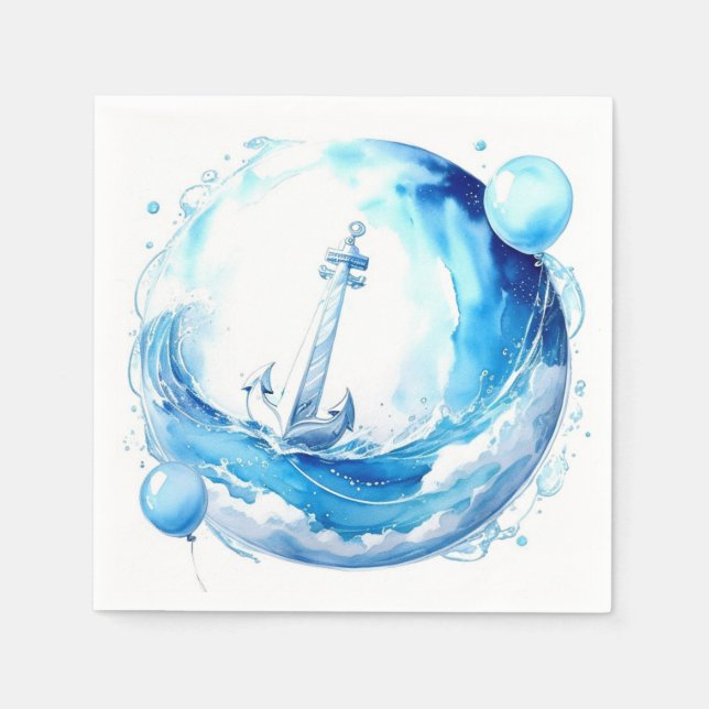 Nautical Ocean Theme Boy Baby Shower Napkin (Front)