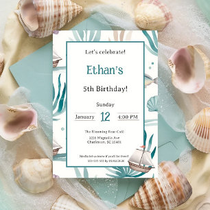 Nautical Ocean Watercolor Kids Party Birthday Invitation