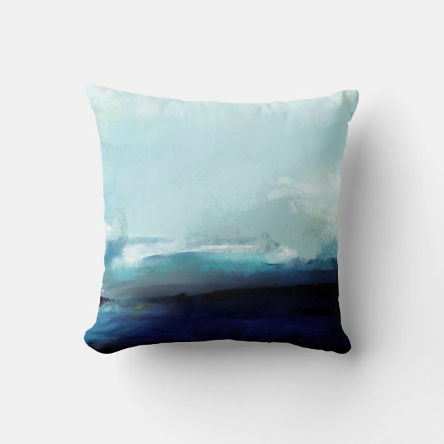 Nautical Ocean Waves Abstract Coastal Beach Decor Cushion (Front)