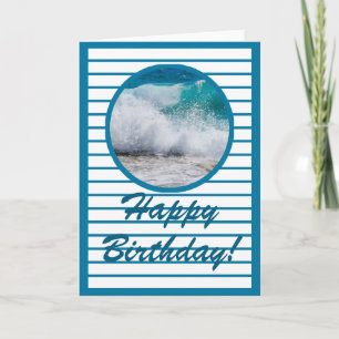 Nautical Ocean Waves Blue Stripes Birthday Card
