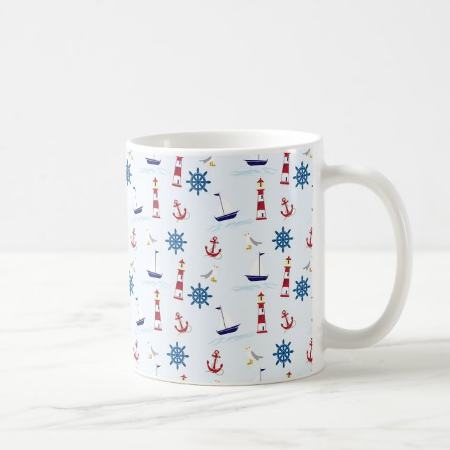 Nautical Oceanic Anchors and Lighthouses Coffee Cu Coffee Mug (Right)
