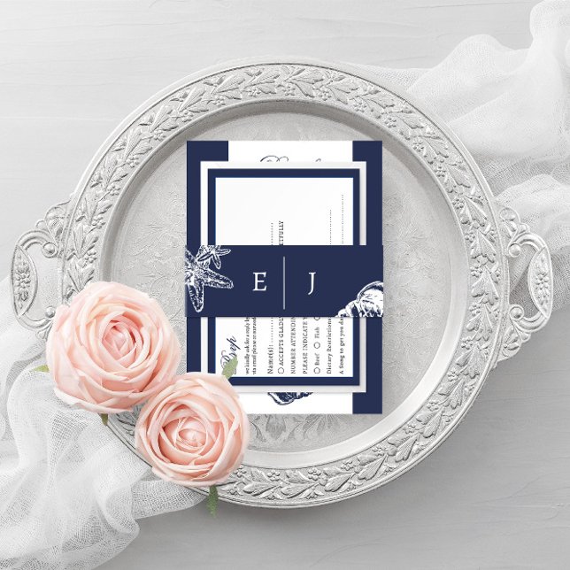 Nautical Oceanic classic dark navy blue Wedding Invitation Belly Band (Creator Uploaded)