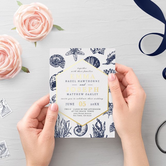 Nautical Oceanic dark navy blue gold foil Wedding (Creator Uploaded)