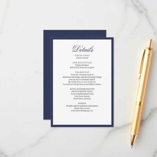 Nautical Oceanic navy Wedding Details Enclosure (Front/Back In Situ)