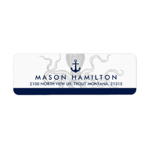 Nautical Octopus and Anchor   Return Address Label