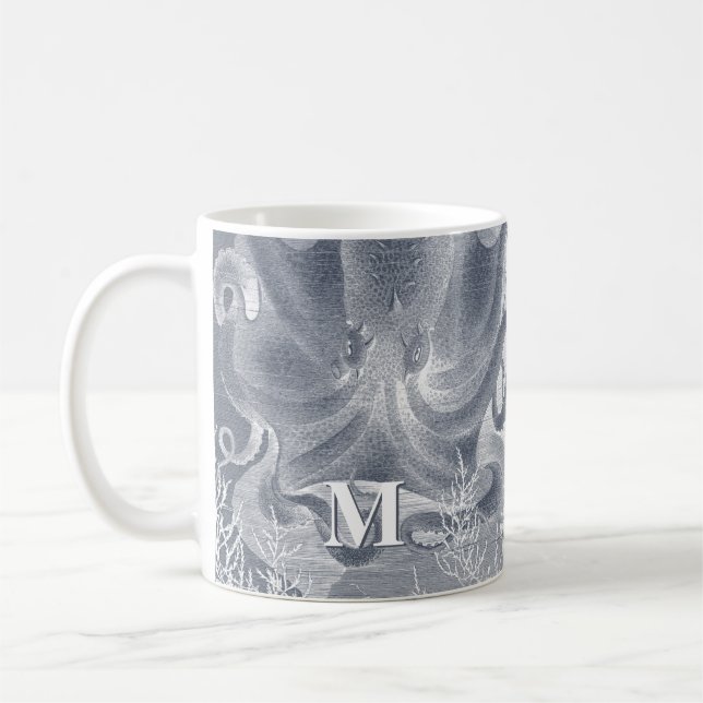 Nautical Octopus Coastal Beach House Monogram  Coffee Mug (Left)