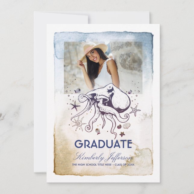 Nautical Octopus Photo Graduation Invitation (Front)