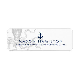 Nautical Octopus with Anchor   Return Address Label
