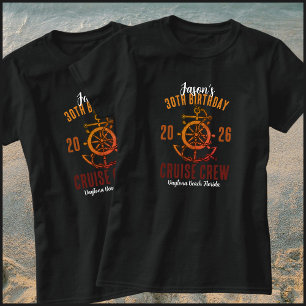 Nautical Orange & Black 30th Birthday Cruise Crew T-Shirt