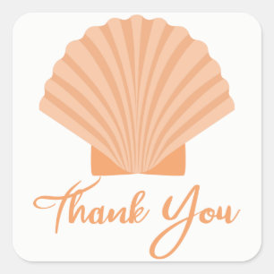 Nautical Orange Thank You Seashell Beach Wedding Square Sticker