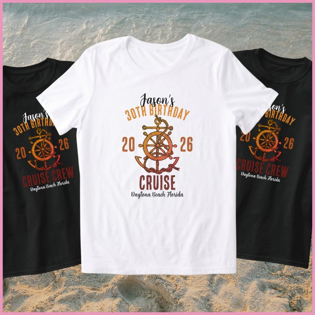 Nautical Orange & White Name 30th Birthday Cruise T-Shirt (Creator Uploaded)
